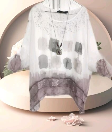 NWT Radzoli Boho Layered Sz S Sequin Hem Blouse Tunic Oversized Chiffon Top