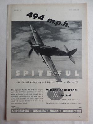 6/1947 PUB VICKERS ARMSTRONGS SPITEFUL FIGHTER SPITFIRE ORIGINAL ANZEIGE