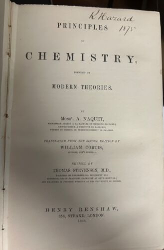 Principles of Chemistry Founded on Modern Theories A. Naquet, W Cortis 1868 - Picture 2 of 2