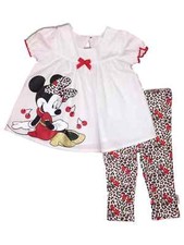 Disney Infant Girls Minnie Mouse Baby Outfit Cherry Shirt  Leopard Pants