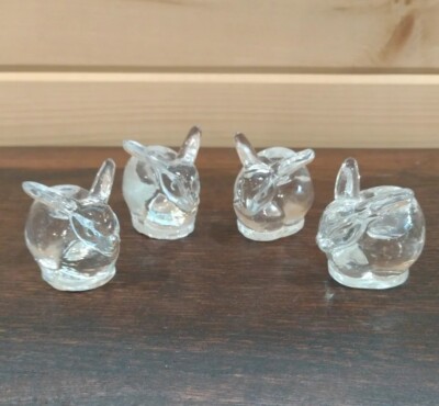 4 Vintage Biedermann Clear Glass Rabbit Bunny Sm Taper Candle Holder Taiwan 2''