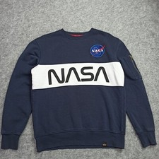 Alpha-Industries NASA Mens Sweatshirt Size S Blue Cotton Sweater Jumper Fleece