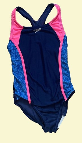 Speedo girls small swimsuit navy blue neon orange T back one piece - Picture 5 of 5