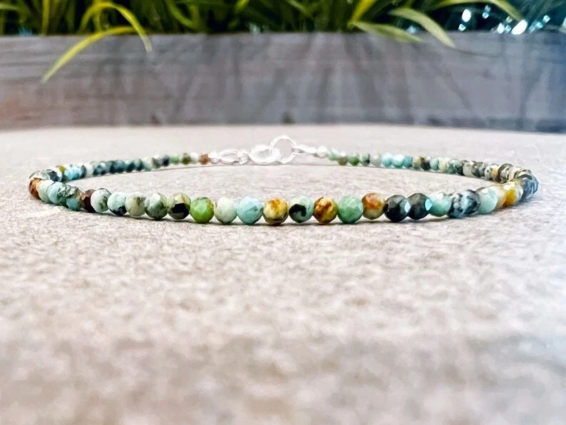 Dainty Turquoise Faceted Round Gemstone Beads 6-8'' Adjustable Women Bracelets - Image 4 of 4