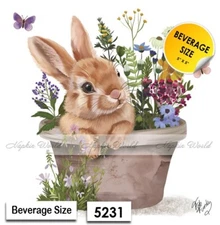 (5231) TWO Paper BEVERAGE / COCKTAIL Decoupage Art Craft Napkins - EASTER BUNNY