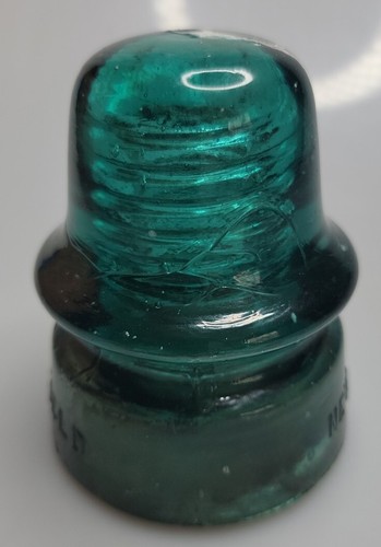 Vtg Aqua Blue Glass Brookfield New York Telegraph Insulator Backward 7 - Picture 4 of 6
