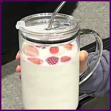 1L Drinking Glass Tumbler With Lid And Straw Glass Coffee Cup Transparent Cup