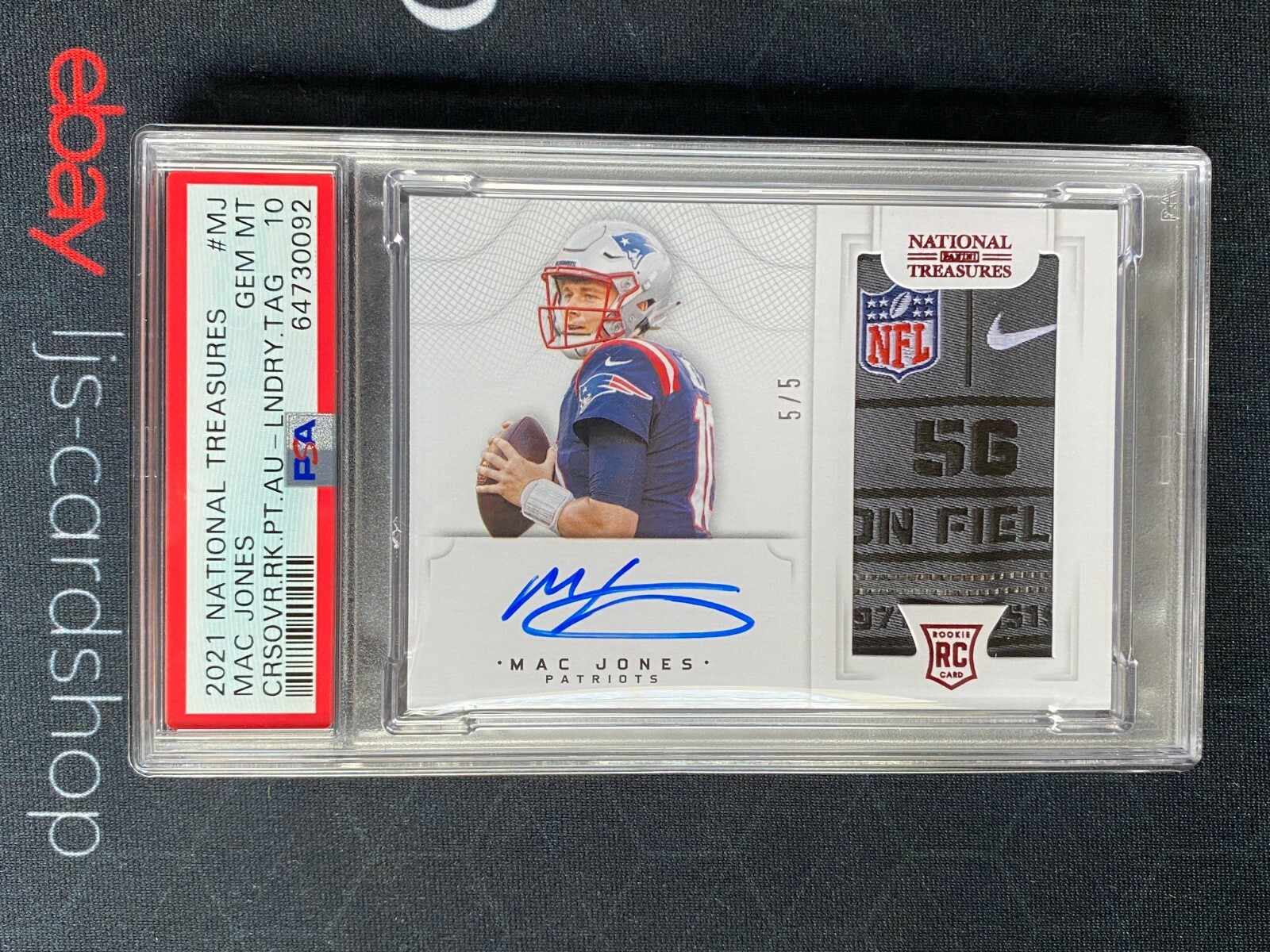 Mac Jones Panini National Treasures Crossover Rookie Patch Autographs #MJ Laundry Tag