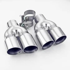 Pair Clamp-on Stainless Steel Quad 3" Outlet Dual Wall Exhaust Tips 2.5" Inlet