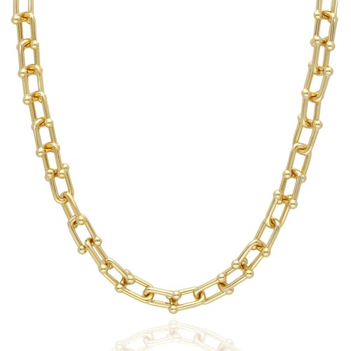 Solid 18K Yellow Gold Over 925 Silver 6.5mm HardWear Chain Necklace 16"-24" - Picture 2 of 8
