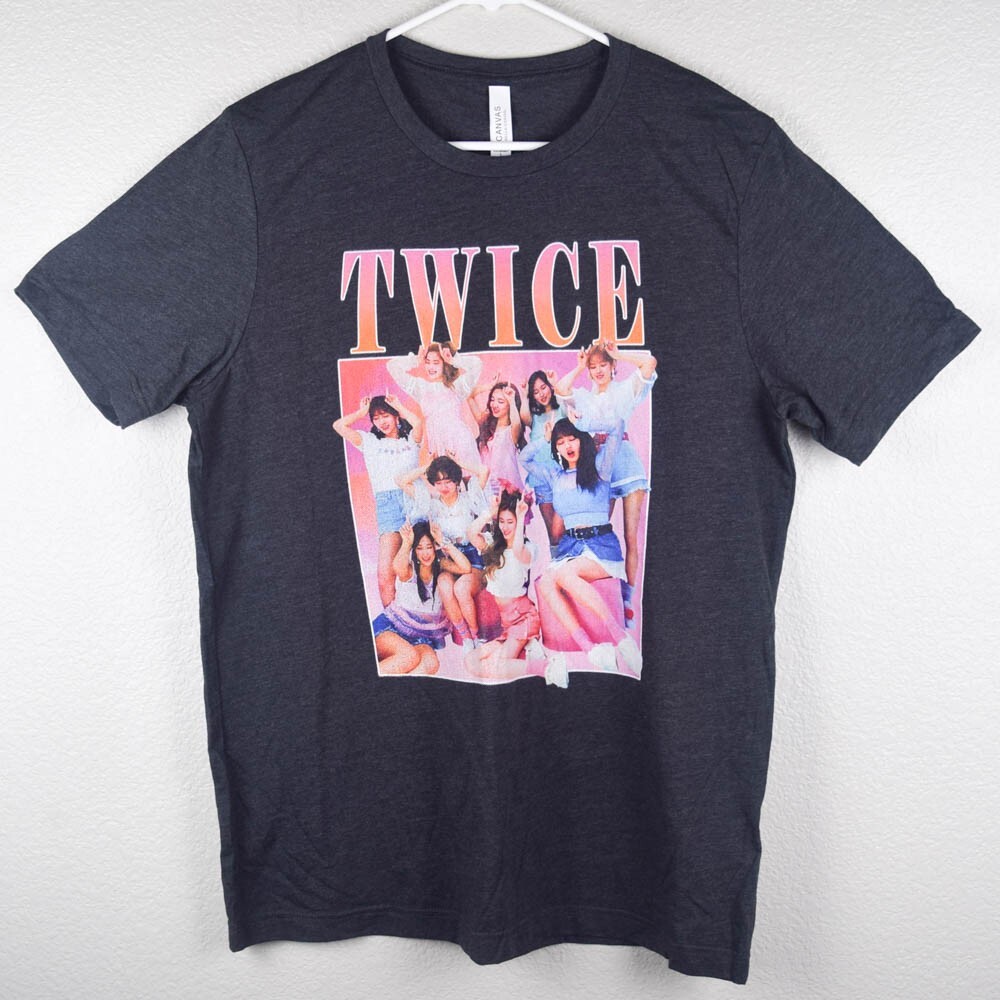 Camiseta Twice Kpop Band Adulto Unisex L Gris Foto de Grupo Camiseta Manga Corta Crew