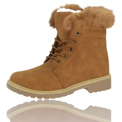 MARKENLOS Damen Stiefelette Boots Geffüttert Stiefel Warmfutter Winterboots Camel 36 41