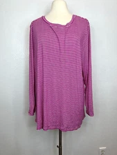 Studio B By Bobeau Women's Pink White Striped Long Sleeve Top Size 3X