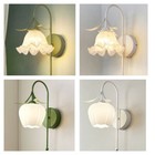 Modern Milk Glass Wall Sconce Floral Shape Metal Gooseneck Wall Mounted Light