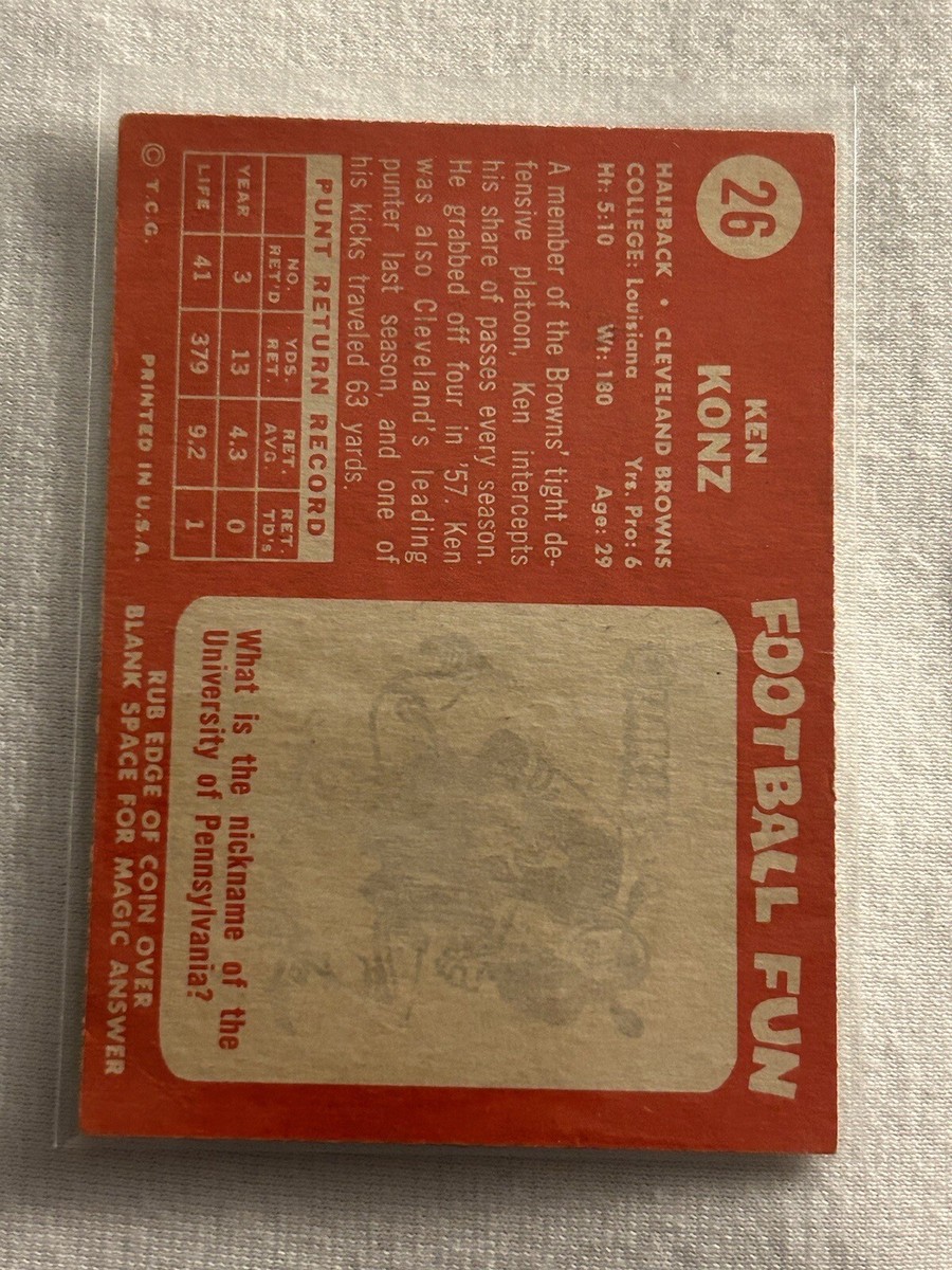 1958 Topps #26 Kenny Konz VG P491 | eBay