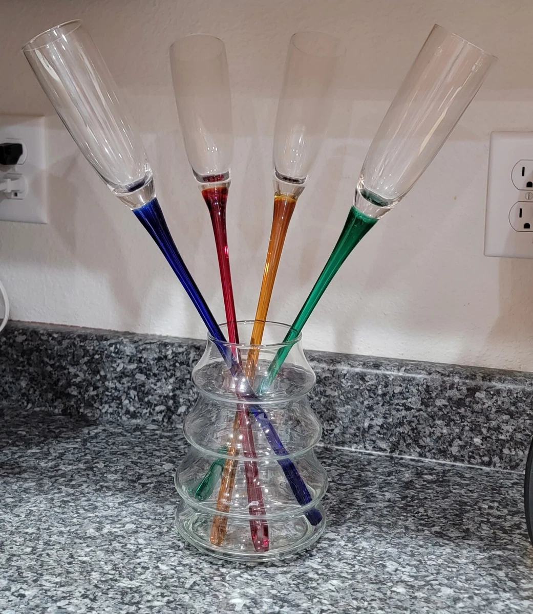 Long Stem Bottomless Champagne Glasses Colorful set of 4 17in