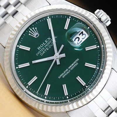 ROLEX Datejust Homme Montre Acier Or Blanc 18K Cadran Vert Lien Jubilee - Photo 1/4