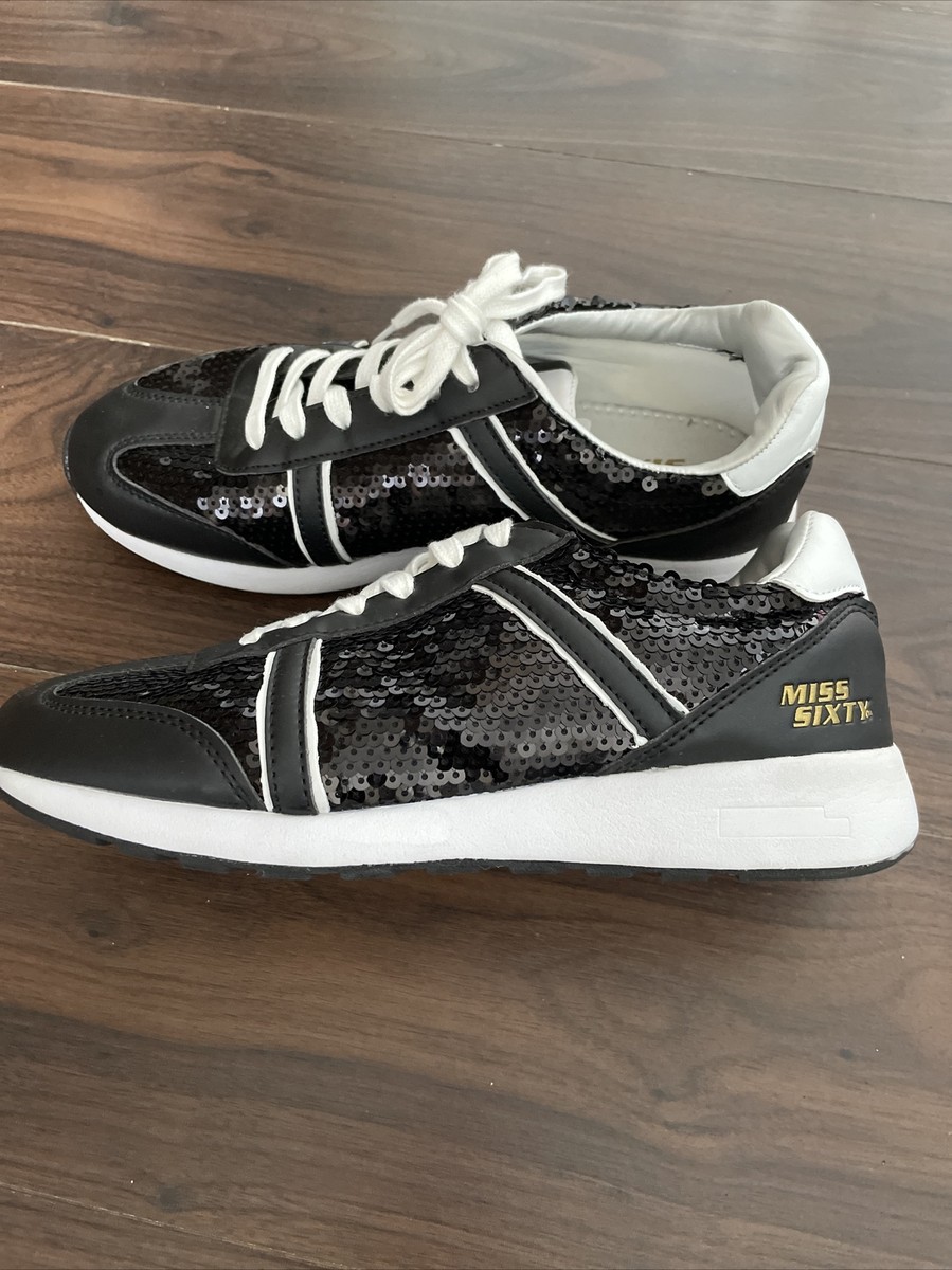 Miss Sixty Black Sequin Trainers Size Uk UK