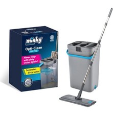 Minky Opti Clean Flat Mop  & Bucket Set Rectangular Grey, Drain Compartment.