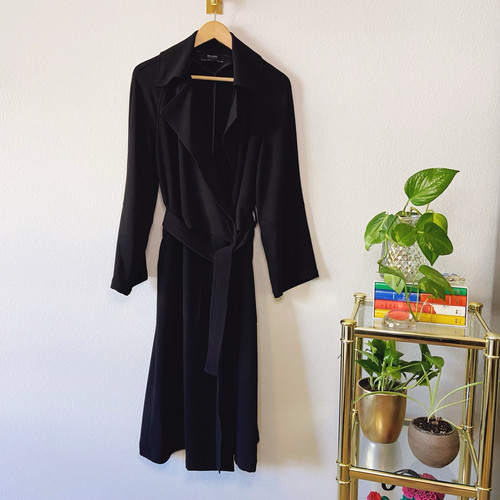 ZARA WOMEN NEW BELTED Draped TRENCH COAT BLACK XS