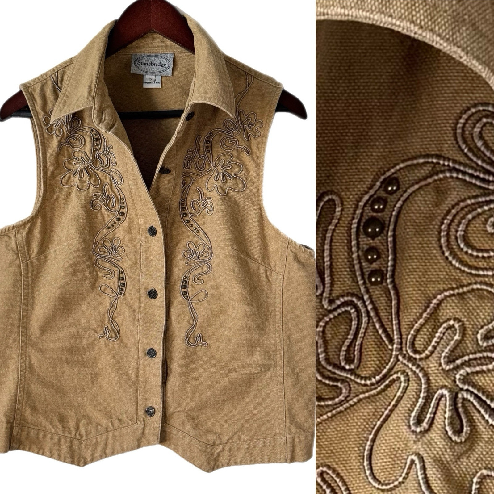 Vintage Stonebridge studded button-front vest size 12 distressed boho