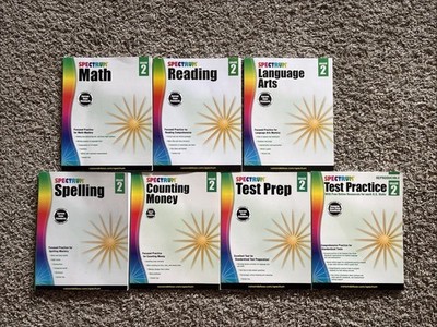 Spectrum Grade 2 Workbook Lot Math Reading Language Spelling Test Prep 7 Books.