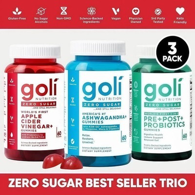 Goli Zero Sugar 2026 Trio   3 Flavors, 3 x 60 Gummies