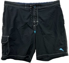 Tommy Bahama Mens Baja Harbor Board Shorts Flat Front Size XL Black Cargo Pocket