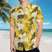 Mens Yellow Floral Flower Hawaiian Shirt