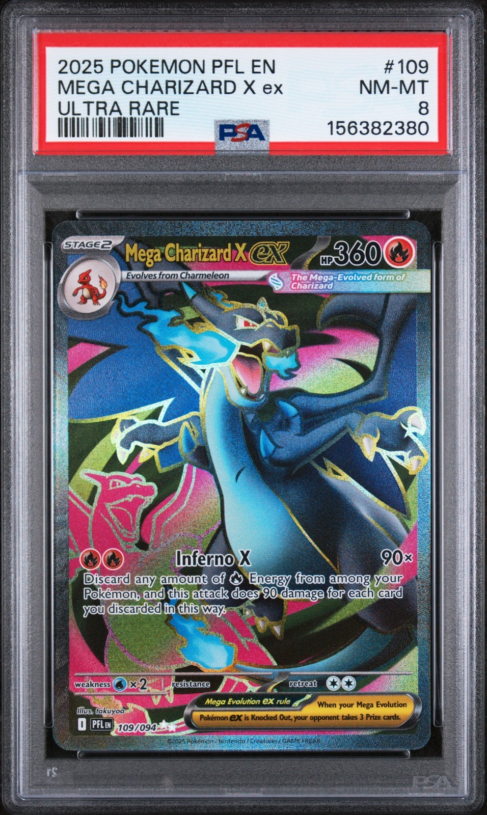 2025 Pokémon PFL EN-PHANTASMAL FLAMES ULTRA RARE #109 MEGA CHARIZARD X EX PSA 8