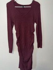 Charlotte Russe Burgundy Ribbed V-Neck Sweater Dress