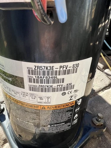 COPELAND SCROLL COMPRESSOR  Model  ZR57K3E - PFV-830 Year 2018- 220v  single ph 