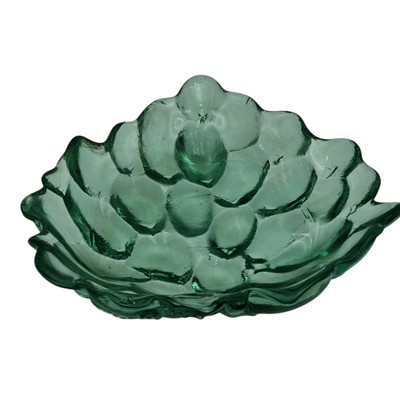 Vintage grünes Glas Traube Design Fuß Relish Tablett, Klarglas mit grünen Farbtönen