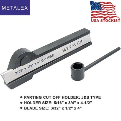 New Lathe Parting Cut Off Tool Holder J&S Type + HSS M2 Blade 3/32'' x 1/2'' x 4''