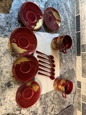 Vintage Miniature Japanese Tea Set Wood Plastic Collectible Japan Hand Painted