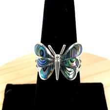 925 Sterling Silver and Abalone Shell Ring-Butterfly - Gift - Choose Size