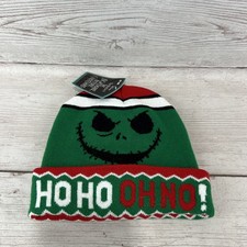 Disney Nightmare Before Christmas Jack Skellington Winter Beanie Hat Green Oh No