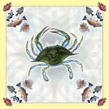 Pair of Betsy Drake Female Blue Crab Square Table Cloth