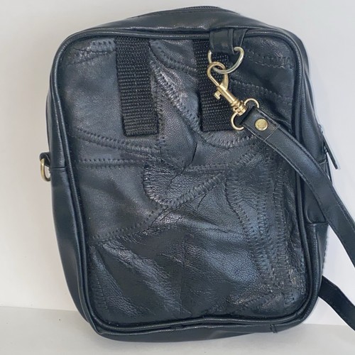 Vintage Umhängetasche Handtasche schwarz Patchwork Echtleder Crossbody - Bild 3 von 13