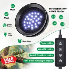 Reptile UVB Light Fixture Dimming LED 6W Black Bearded Dragon Gecko