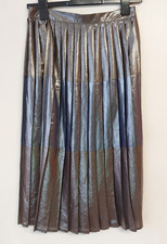 Miss Selfridge Metallic Silver & Blue Shiny Pleated long skirt Size 10 RRP £49