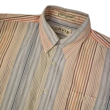 Orvis Seersucker Shirt Mens Medium Multicolor Striped Button Down Short Sleeve