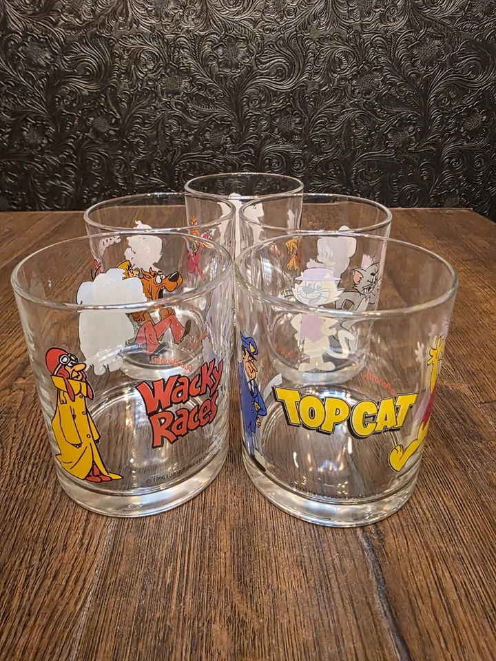 Juego de 5 vasos raros Hanna-Barbera 1996 Dou Penotti jugo carreras locas Foto 2 de 4