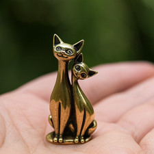 Vintage Metal Cats Figurine Japan Brass Style Cat Lover Gift Gold Kitten 2''