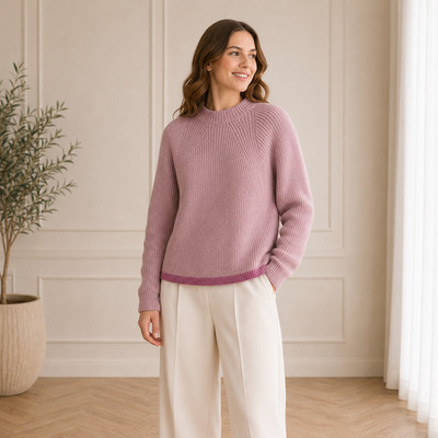 COS Pullover Damen klein hellrosa 100% Kaschmir Rippstrick zeitlos Capsule