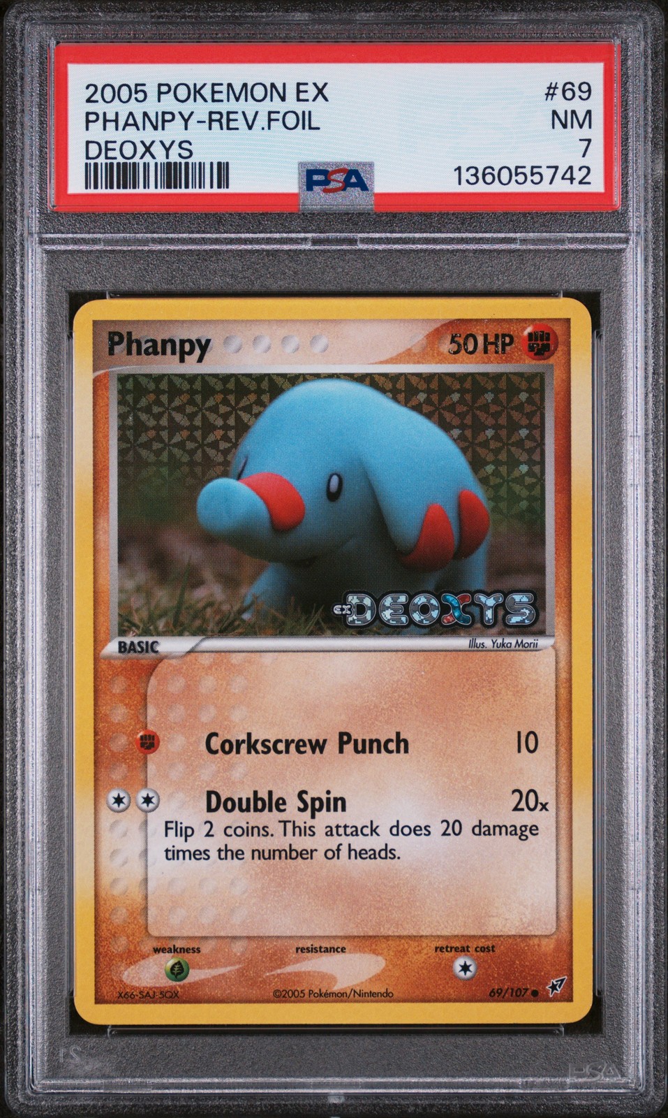 2005 POKEMON EX DEOXYS #69 PHANPY-REVERSE FOIL PSA 7