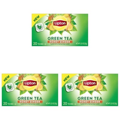 Lipton Honey Ginger Green Tea Bags, 20 Bags (Single Pack) (Pack of 3) 