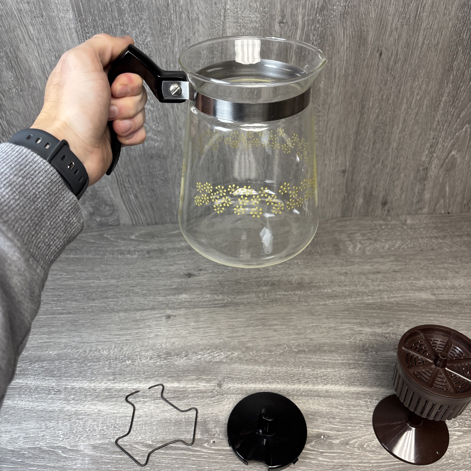 Cory Atomic Stars Glass Coffee Pot Percolator 5 Cup w/ Insert Vintage MCM