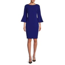 Calvin Klein Three Quarter Bell Sleeve Sheath Dress Size 4 Blue