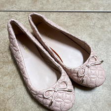 ALDO Teens Quilted Bow Ballet Flats Slip-On Round Toe Faux Leather Pink 3M